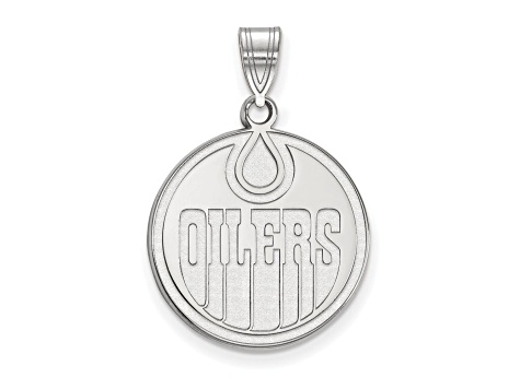 Rhodium Over Sterling Silver NHL LogoArt Edmonton Oilers Large Pendant