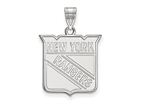 Rhodium Over Sterling Silver NHL LogoArt New York Rangers Large Pendant