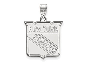 Rhodium Over Sterling Silver NHL LogoArt New York Rangers Large Pendant