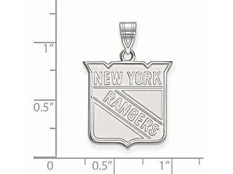 Rhodium Over Sterling Silver NHL LogoArt New York Rangers Large Pendant