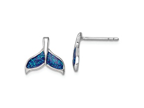 Rhodium Over Sterling Silver Polished Enameled Whale's Tail Dangle Earrings