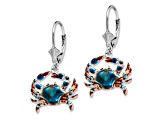 Rhodium Over Sterling Silver Enameled Blue Crab Leverback Earrings