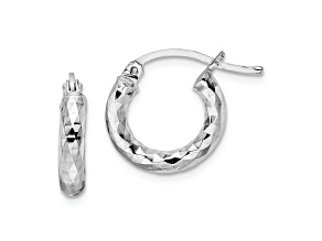 Rhodium Over Sterling Silver 3.00mm Diamond-cut Hoop Earrings