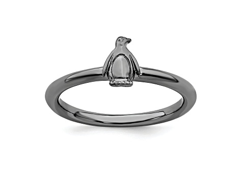 Sterling Silver Stackable Expressions Black-plated Penguin Ring