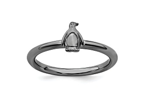 Sterling Silver Stackable Expressions Black-plated Penguin Ring