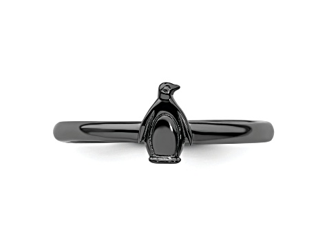 Sterling Silver Stackable Expressions Black-plated Penguin Ring