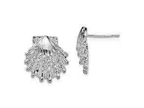 Rhodium Over Sterling Silver Polished Lions Paw Shell Post Earrings