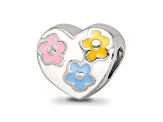 Sterling Silver Kids Enameled Heart with Flowers Bead
