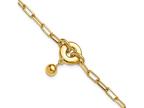 18K Yellow Gold Over Sterling Silver Circle Charm with Fancy Link Bracelet