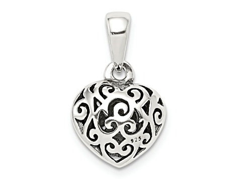 Sterling Silver Antique Filigree Puff Heart Pendant