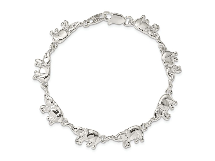 Sterling Silver Polished Elephant Link Bracelet - 1DBJCA | JTV