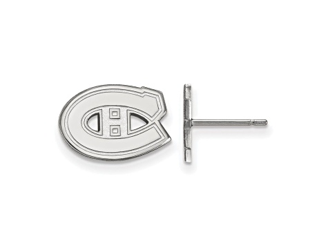 Rhodium Over Sterling Silver NHL Montreal Canadiens LogoArt Extra Small Post Earrings