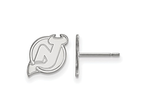 Rhodium Over Sterling Silver NHL New Jersey Devils LogoArt Extra Small Post Earrings