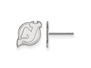 Rhodium Over Sterling Silver NHL New Jersey Devils LogoArt Extra Small Post Earrings