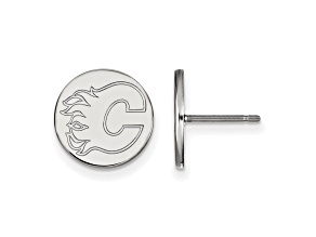 Rhodium Over Sterling Silver NHL Calgary Flames LogoArt Extra Small Post Earrings
