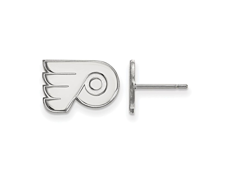 Rhodium Over Sterling Silver NHL Philadelphia Flyers LogoArt Extra Small Post Earrings