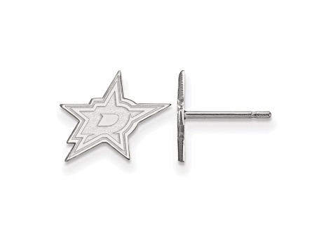 Rhodium Over Sterling Silver NHL Dallas Stars LogoArt Extra Small Post Earrings