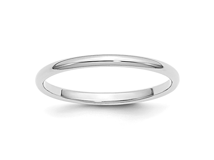 Rhodium Over Sterling Silver 2mm Half-Round Band