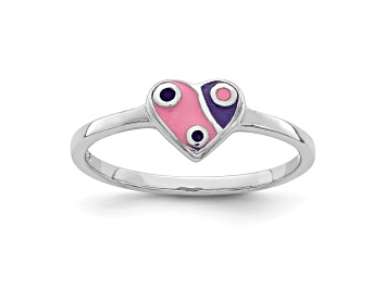 Picture of Rhodium Over Sterling Silver Pink and Purple Enameled Heart Children's Ring