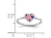 Rhodium Over Sterling Silver Pink and Purple Enameled Heart Children's Ring