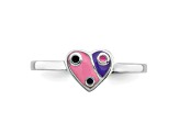 Rhodium Over Sterling Silver Pink and Purple Enameled Heart Children's Ring