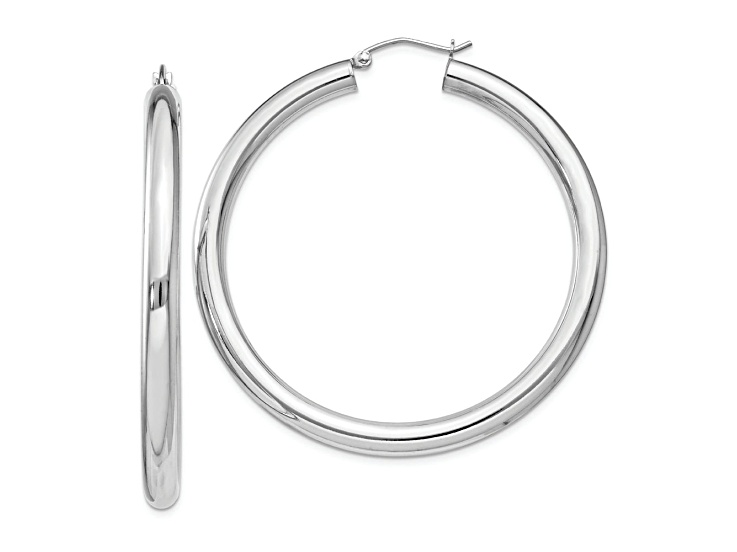 Sterling Silver Rhodium-plated 4mm Round Hoop Earrings