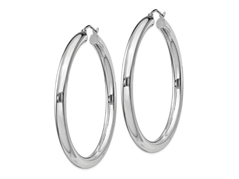 Sterling Silver Rhodium-plated 4mm Round Hoop Earrings