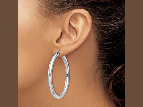 Sterling Silver Rhodium-plated 4mm Round Hoop Earrings