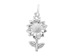 Rhodium Over Sterling Silver Sunflower Measures Approx 23.04mm x 12.8mm