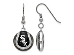 Rhodium Over Sterling Silver MLB LogoArt Chicago White Sox Enamel Earrings