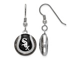 Rhodium Over Sterling Silver MLB LogoArt Chicago White Sox Enamel Earrings