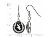 Rhodium Over Sterling Silver MLB LogoArt Chicago White Sox Enamel Earrings