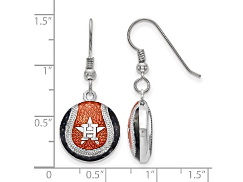 Rhodium Over Sterling Silver MLB LogoArt Houston Astros Enamel Earrings
