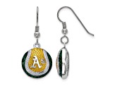 Rhodium Over Sterling Silver MLB LogoArt Oakland Athletics Enamel Earrings