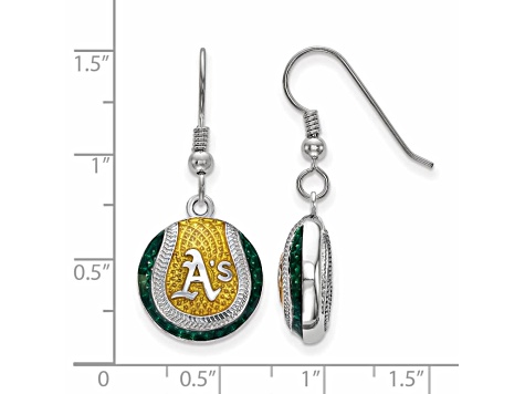 Rhodium Over Sterling Silver MLB LogoArt Oakland Athletics Enamel Earrings