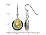 Rhodium Over Sterling Silver MLB LogoArt Oakland Athletics Enamel Earrings