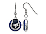 Rhodium Over Sterling Silver MLB LogoArt Toronto Blue Jays Dangle Earrings