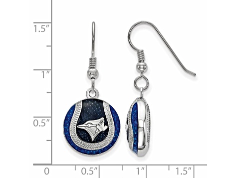 Rhodium Over Sterling Silver MLB LogoArt Toronto Blue Jays Dangle Earrings