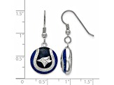 Rhodium Over Sterling Silver MLB LogoArt Toronto Blue Jays Dangle Earrings