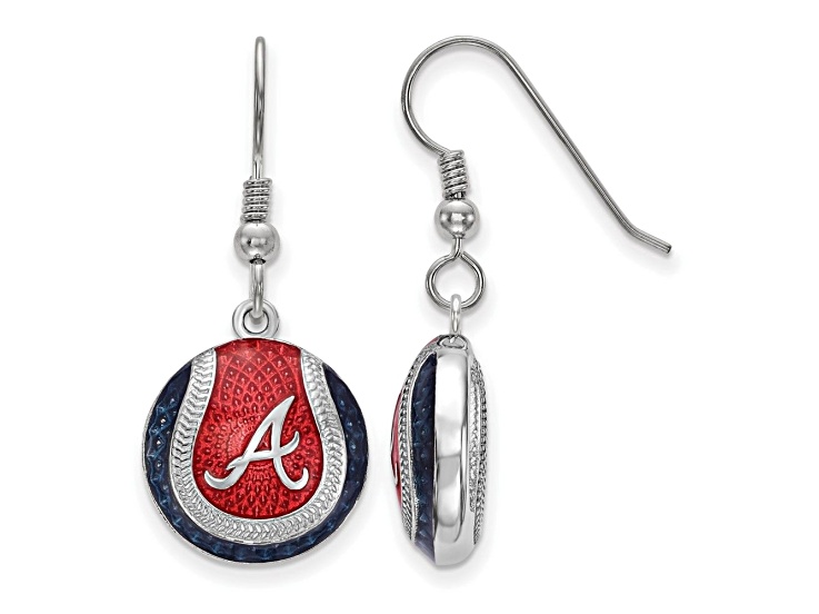 Rhodium Over Sterling Silver MLB LogoArt Atlanta Braves Enamel Earrings