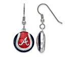 Rhodium Over Sterling Silver MLB LogoArt Atlanta Braves Enamel Earrings