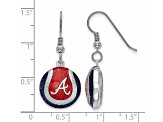 Rhodium Over Sterling Silver MLB LogoArt Atlanta Braves Enamel Earrings