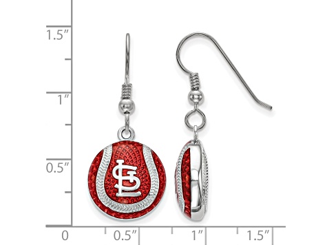 Rhodium Over Sterling Silver MLB LogoArt St. Louis Cardinals Enamel Earrings