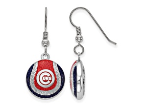 Rhodium Over Sterling Silver MLB LogoArt Chicago Cubs Enameled Earrings