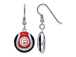 Rhodium Over Sterling Silver MLB LogoArt Chicago Cubs Enameled Earrings