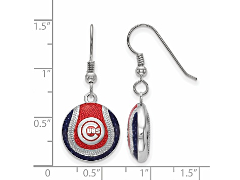 Rhodium Over Sterling Silver MLB LogoArt Chicago Cubs Enameled Earrings