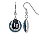 Rhodium Over Sterling Silver MLB LogoArt Tampa Bay Rays Enamel Earrings