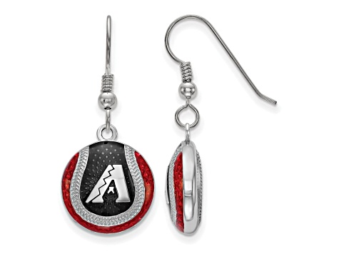 Rhodium Over Sterling Silver MLB LogoArt Ariz. Diamondbacks Earrings