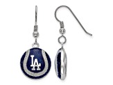 Rhodium Over Sterling Silver MLB LogoArt LA Dodgers Enamel Dangle Earrings