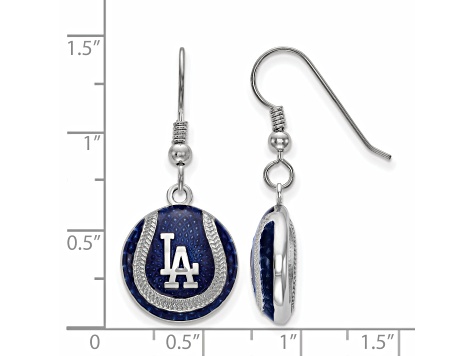 Rhodium Over Sterling Silver MLB LogoArt LA Dodgers Enamel Dangle Earrings